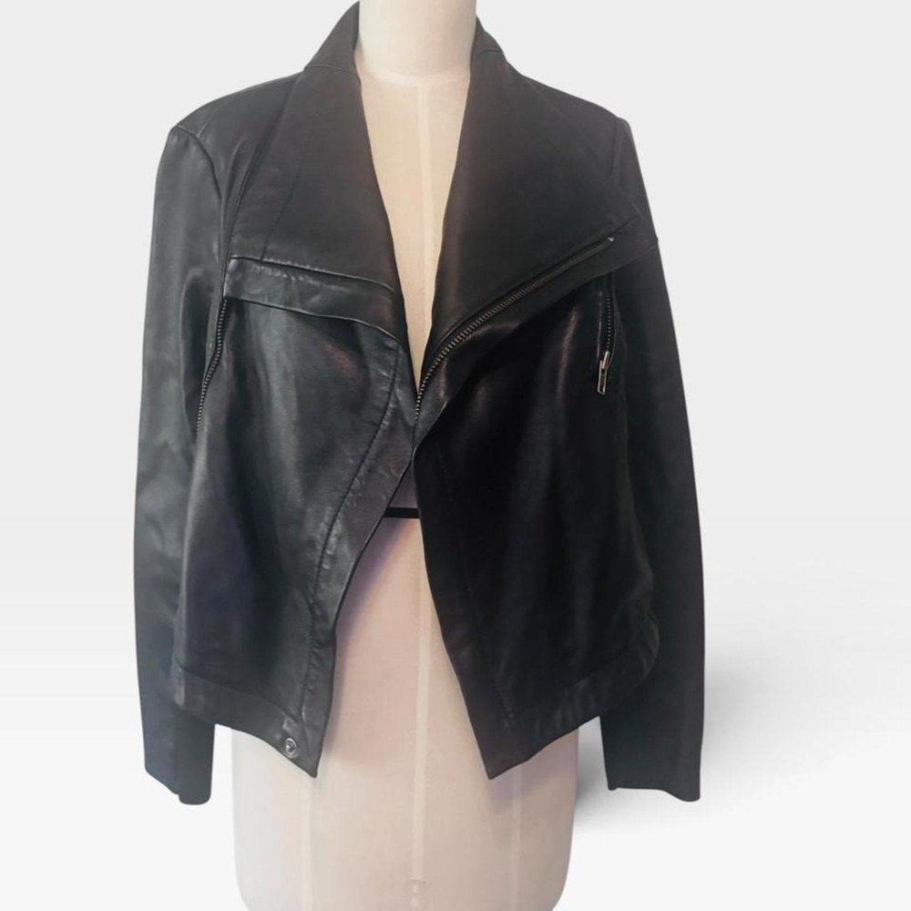 INC International Concepts Black Genuine Leather Jacket Size S